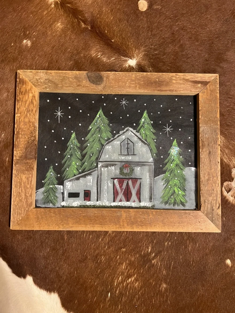 Hand-Painted Holiday Barn Wall Art - Green & Gray - Picture 1 of 16